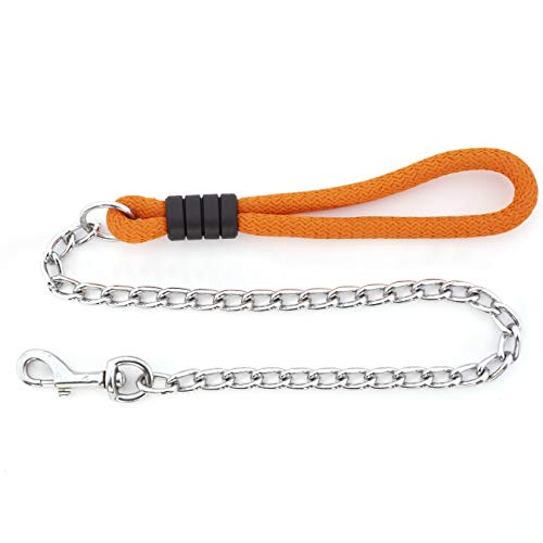 Cadena de Perro Resistente con Mango de Nailon - Correa de Acero Inoxidable de Paseo y Duradera - para Perros Pequeños, Medianos y Grandes (S - 100cm x 2mm, Rojo)