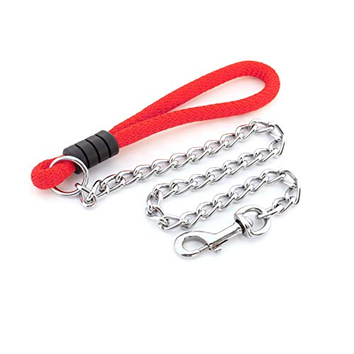 Cadena de Perro Resistente con Mango de Nailon - Correa de Acero Inoxidable de Paseo y Duradera - para Perros Pequeños, Medianos y Grandes (S - 100cm x 2mm, Rojo)