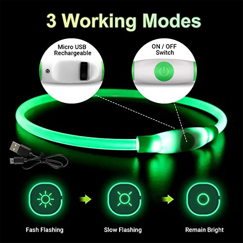 CaiTang 70CM Collar Perro Luz, Collar para Perro con Luz, Collar perros Led,Collar de Luz Para Perros con Corbata de Moño, para Perros Pequeños, Medianos y Grandes (Verde)