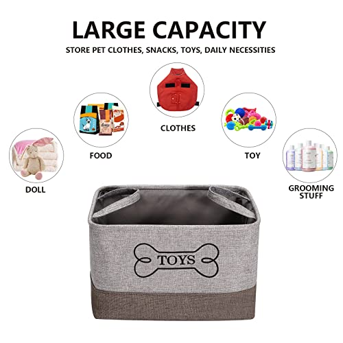 Caja de juguetes para perros de lona MOREZI, adecuada para almacenar suministros para mascotas, como juguetes para perros, ropa para perros, collares para perros, etc-Gris/Caqui