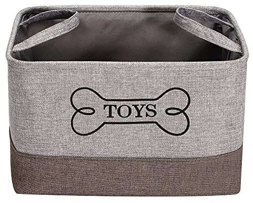 Caja de juguetes para perros de lona MOREZI, adecuada para almacenar suministros para mascotas, como juguetes para perros, ropa para perros, collares para perros, etc-Gris/Caqui