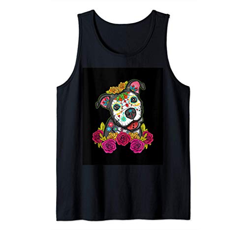 calaveras de azúcar pitbull dia de los muertos perros dog Camiseta sin Mangas