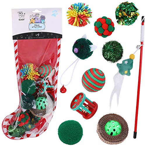 Calcetín navideño para Mascotas, Juguete Interactivo para Masticar QKURT Xmas para Cachorro Gatito - 10 Paquetes