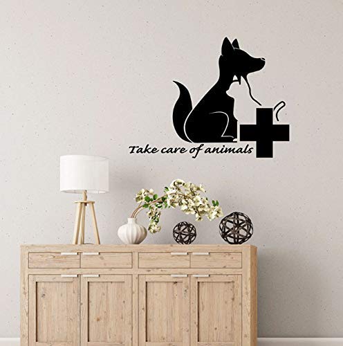 Calcomanías De Pared Para Gatos Y Perros Cuidado Animal Cita Clínica Veterinaria Logo Decoración De Interiores Vinilo Adhesivo Para Ventana Mural Para Mascotas 42X55 Cm