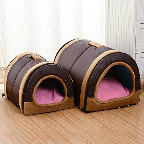 Cama cálida con forma de bolso lavable para mascotas, perro, gato, cachorro, con un cojín extraíble (marrón)