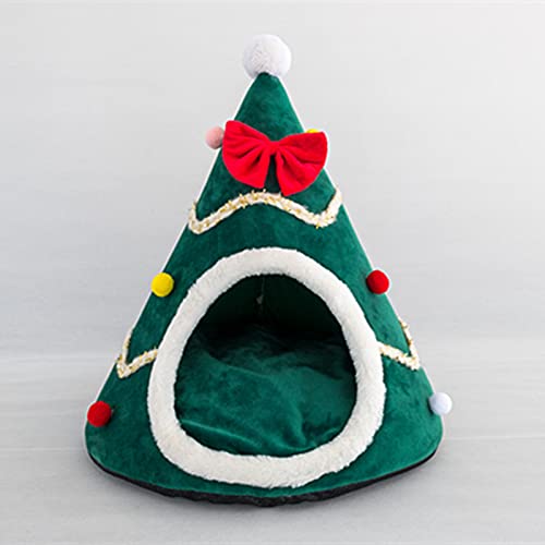 Cama de Felpa para Mascotas Cama de Navidad con Esponja para Mascotas Cojín de Invierno Cálido para Mascotas Sombrero de Navidad Nido con Cojín para Perros Y Gatos