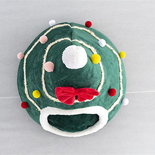 Cama de Felpa para Mascotas Cama de Navidad con Esponja para Mascotas Cojín de Invierno Cálido para Mascotas Sombrero de Navidad Nido con Cojín para Perros Y Gatos