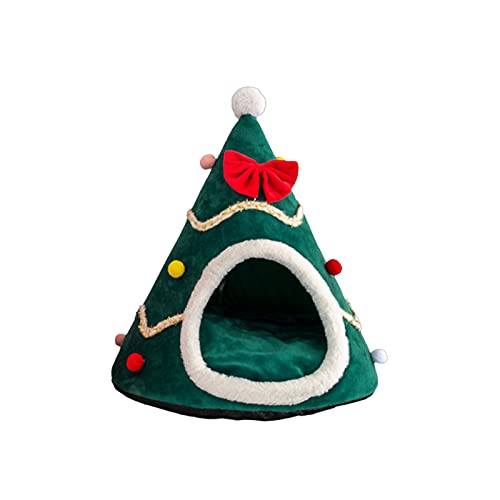 Cama de Felpa para Mascotas Cama de Navidad con Esponja para Mascotas Cojín de Invierno Cálido para Mascotas Sombrero de Navidad Nido con Cojín para Perros Y Gatos