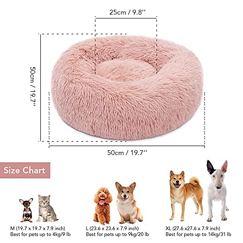 Cama de felpa para mascotas, perro y gato, redondo, cálido y suave, cojín para gato, saco de dormir ortopédico y mejor sueño, parte inferior antideslizante, lavable a máquina (M-50 x 20 cm, rosa)