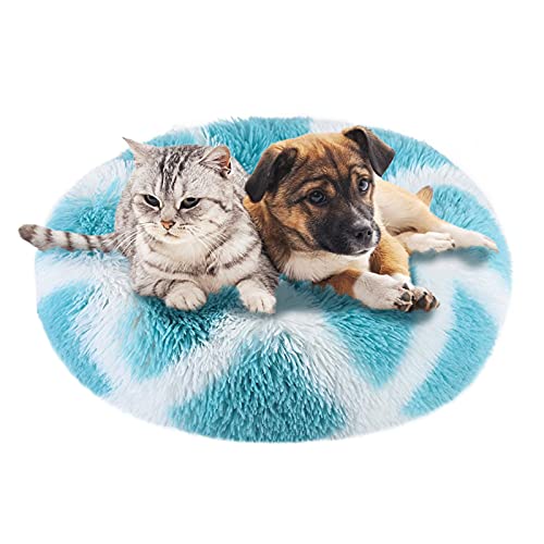 Cama De Gato 50cm Cama De Perro Mediano Pet Bed Cama Gato Redonda Cama para Mascotas Suave Y CáLida Cama para Perros De Felpa Cama para Perros Redonda Cama Mascotas Relajante, Rayas Azules y Blancas