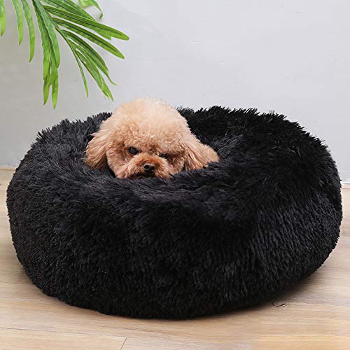 Cama de Gato Donut Base Cama Redonda Impermeable Antideslizante Lavable a Máquina Duradera para Mascotas Cama de Lujo Mullida para Perros Cachorros Gatitos (40cm | Negro)