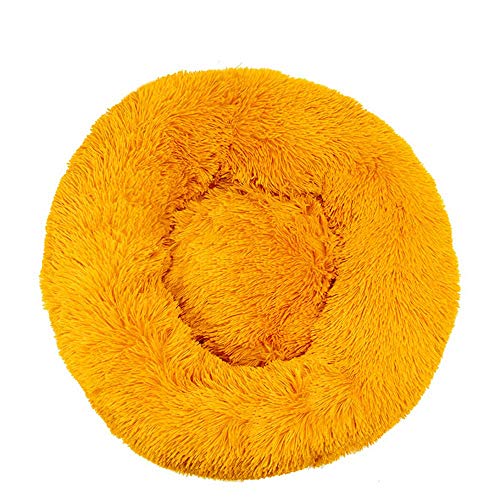 Cama de Gato Donut Base Cama Redonda Impermeable Antideslizante Lavable a Máquina Duradera para Mascotas Cama de Lujo Mullida para Perros Cachorros Gatitos （50cm Amarillo）