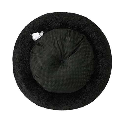 Cama de lujo para mascotas para gatos y perros – Donut Allover Extra PV de piel larga con parte inferior antideslizante – negro S