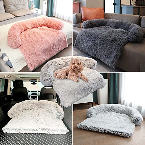 Cama de perro de felpa calmante para perro, sofá de piel para mascotas, M-80 x 75 x 13 cm, protector de muebles para perros y gatos, funda desmontable lavable con parte inferior antideslizante