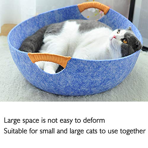 Cama del Gato Cesta Nido Fieltro Gato Camas para Perro Dormir Cesta Nido del Gato Cama Redonda De Gatito Pequeño Perrito Perros De Interior Juego Eco Lavable con Mango,Azul