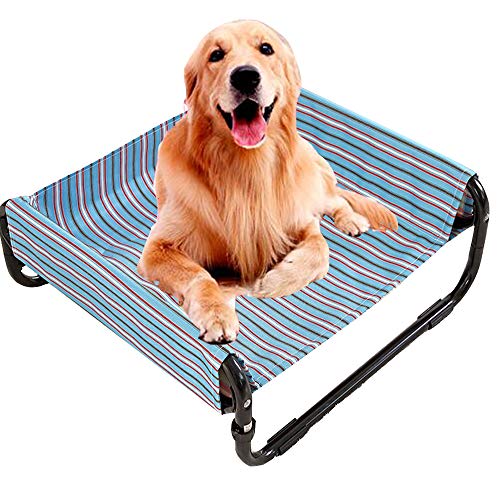 Cama Elevada para Cuna para Perros, Cuna Portátil para Mascotas Elevadas Al Aire Libre, Hamaca para Perros, Camas para Enfriar Mascotas, Funda Lavable para Perros, Guarida, Marcos Interiores,Azul,L