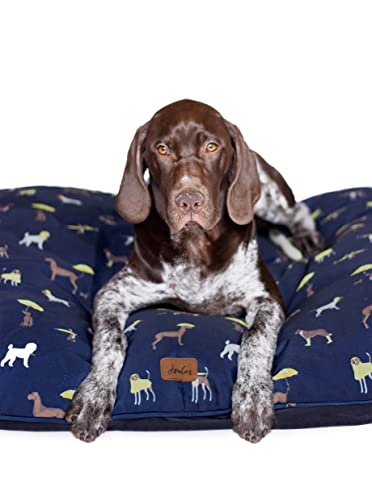 Cama Grande de Lona súper Suave, Lavable a máquina con Funda extraíble, colchón Extra Grueso, Cama para Mascotas, Estampado de Perro Azul Marino, 80 cm (31 Pulgadas)