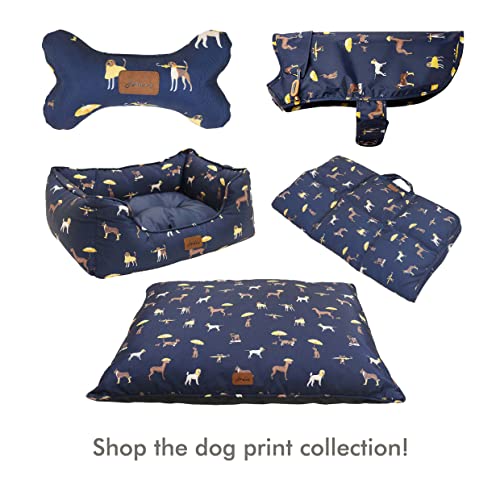 Cama Grande de Lona súper Suave, Lavable a máquina con Funda extraíble, colchón Extra Grueso, Cama para Mascotas, Estampado de Perro Azul Marino, 80 cm (31 Pulgadas)