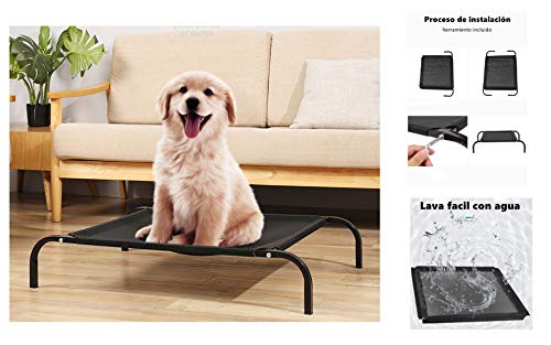 Cama Malla para Perros Gatos,102 X 69 X 20CM, Camas para Domir Relajar Exterior Terraza Jardín Verano de Ventilación… (L, Negro)