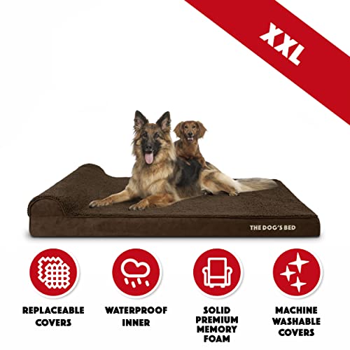 Cama ortopédica para perro The Dog's Bed XXL marrón de felpa 137 x 91 x 10 cm, cama impermeable de espuma viscoelástica para perro