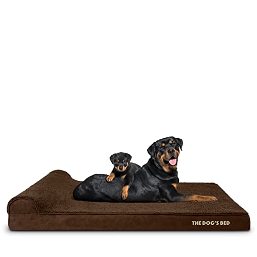 Cama ortopédica para perro The Dog's Bed XXL marrón de felpa 137 x 91 x 10 cm, cama impermeable de espuma viscoelástica para perro