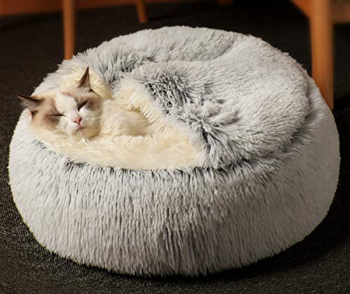 Cama para gatos, de felpa suave, con forma de cueva; casa para gatos en interiores y cojín para dormir, cálida para invierno, antideslizante, extraíble y lavable