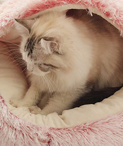 Cama para gatos, de felpa suave, con forma de cueva; casa para gatos en interiores y cojín para dormir, cálida para invierno, antideslizante, extraíble y lavable