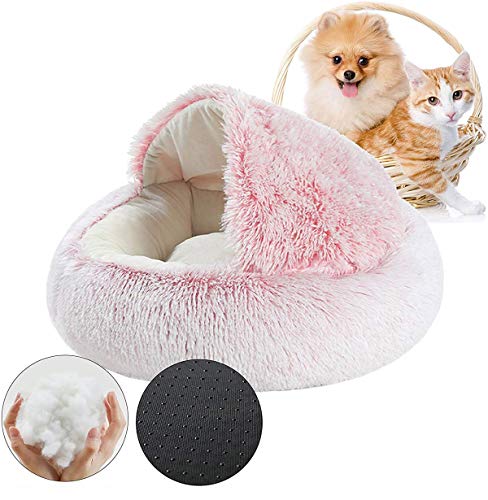 Cama para gatos, de felpa suave, con forma de cueva; casa para gatos en interiores y cojín para dormir, cálida para invierno, antideslizante, extraíble y lavable