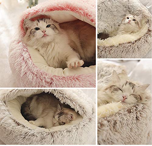 Cama para gatos, de felpa suave, con forma de cueva; casa para gatos en interiores y cojín para dormir, cálida para invierno, antideslizante, extraíble y lavable