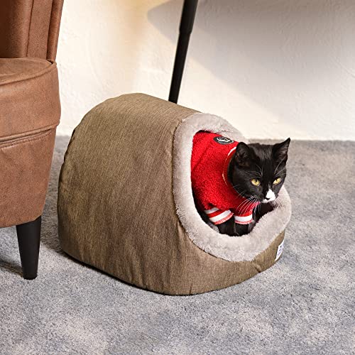 Cama para Gatos Suave Cueva Suave Gato Un Nido de Mascotas Mediano Carpa para Gatos con cojín Interior 37*33*27cm (S93, Marron)