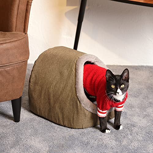 Cama para Gatos Suave Cueva Suave Gato Un Nido de Mascotas Mediano Carpa para Gatos con cojín Interior 37*33*27cm (S93, Marron)