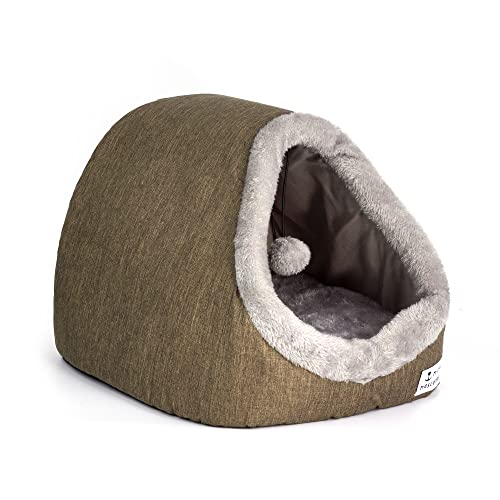 Cama para Gatos Suave Cueva Suave Gato Un Nido de Mascotas Mediano Carpa para Gatos con cojín Interior 37*33*27cm (S93, Marron)