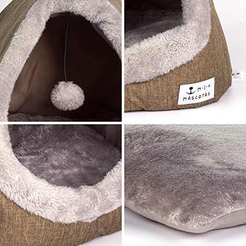 Cama para Gatos Suave Cueva Suave Gato Un Nido de Mascotas Mediano Carpa para Gatos con cojín Interior 37*33*27cm (S93, Marron)