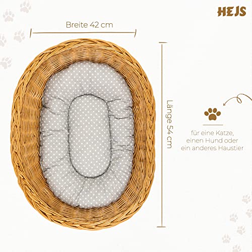 Cama para gatos y perros de mimbre natural – Cesta para perros con cojín suave – Cueva para gatos resistente a la humedad, el polvo y el sol – Cama para mascotas pequeñas (gris)