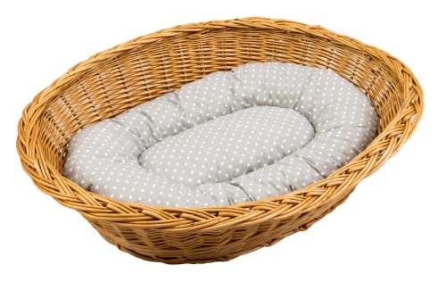 Cama para gatos y perros de mimbre natural – Cesta para perros con cojín suave – Cueva para gatos resistente a la humedad, el polvo y el sol – Cama para mascotas pequeñas (gris)