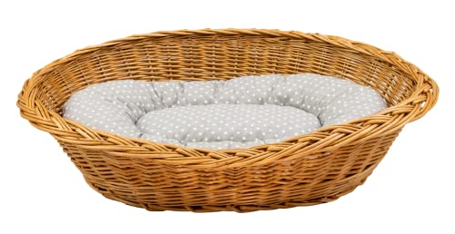 Cama para gatos y perros de mimbre natural – Cesta para perros con cojín suave – Cueva para gatos resistente a la humedad, el polvo y el sol – Cama para mascotas pequeñas (gris)