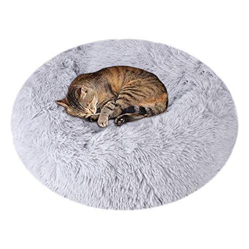 Cama para Mascotas, Cama para Gatos con una Alfombra Suave, Cama Redondo para Gatos Perros, Cama Suave de Felpa para Mascotas (Gris Clara+60 cm)