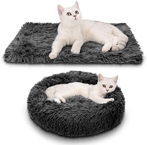 Cama para Mascotas, Cama para Gatos con una Alfombra Suave, Cama Redondo para Gatos Perros, Cama Suave de Felpa para Mascotas (Gris Oscuro 60 CM)