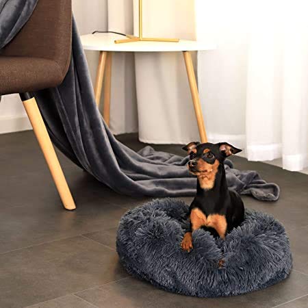 Cama para perro, cama para gato, donuts redondos, cojín para perros, sofá para perros,antideslizante, para perros pequeños y medianos (gris oscuro, diámetro 50 cm)