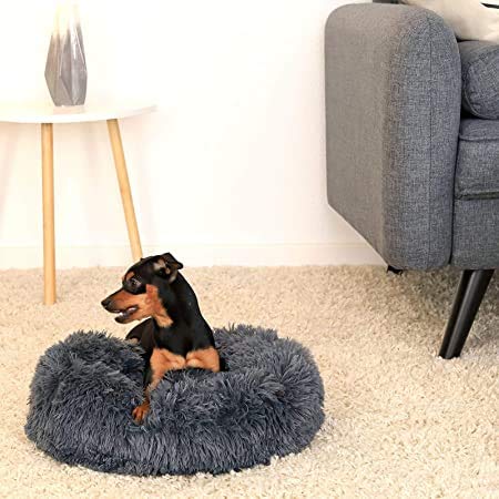 Cama para perro, cama para gato, donuts redondos, cojín para perros, sofá para perros,antideslizante, para perros pequeños y medianos (gris oscuro, diámetro 50 cm)