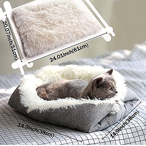 Cama para Perro y Gatos, Mascota Felpa Sofa Suave, Saco de Dormir para Perros y Gatos, Cama para Gatos Súper Suave, Lavable, 61x51cm, para Gatitos, Cachorros y Animales Pequeños (Blanco)