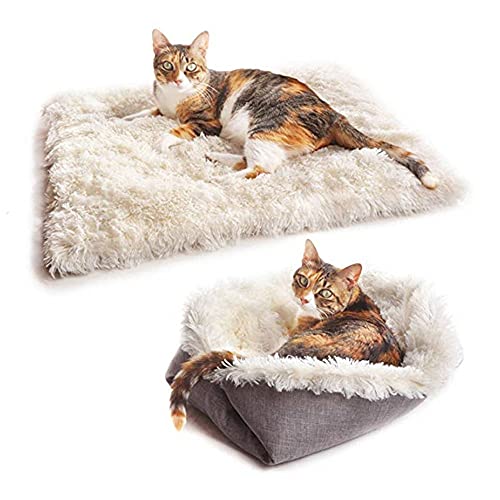 Cama para Perro y Gatos, Mascota Felpa Sofa Suave, Saco de Dormir para Perros y Gatos, Cama para Gatos Súper Suave, Lavable, 61x51cm, para Gatitos, Cachorros y Animales Pequeños (Blanco)