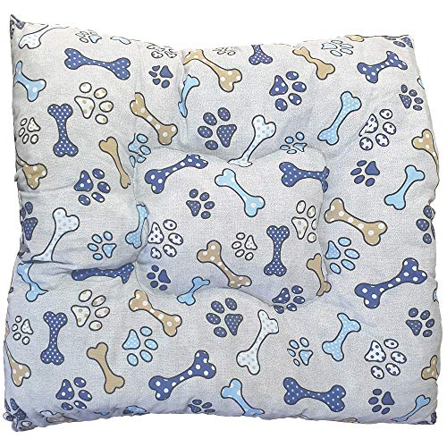 Cama para Perros, Cachorro, Gato Grande o Pequeño, Cama Mascota Acolchado con Dibujos de Huesos y Huellas para Perros, Cómoda y Lavable, 70x70cm (Blanco Hueso Azul)