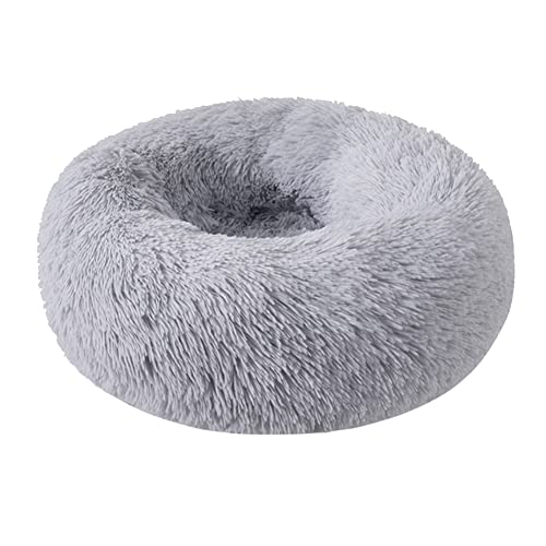 Cama para Perros Cama para Gatos Cama Lavable para Perros Donut Sofá Redondo de Felpa Suave para Perros con Cama Inferior Impermeable para Gatos (Gris Claro,40CM)