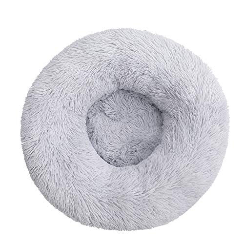 Cama para Perros Cama para Gatos Cama Lavable para Perros Donut Sofá Redondo de Felpa Suave para Perros con Cama Inferior Impermeable para Gatos (Gris Claro,40CM)