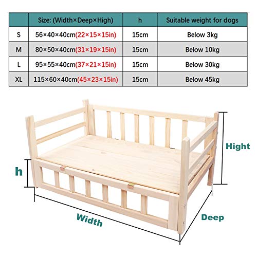 Cama para Perros Camas para Perros, Invierno Colchón Suave Rectangular Marco de Madera Sofá Cuna para Mascotas para Interior Al Aire Libre, Fácil de Instalar, Enfriamiento Elevado Sofá Ortopédico