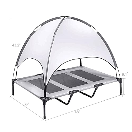 Cama para Perros con Dosel, Cama para Mascotas elevada Cubierta, Tienda de campaña para Perros con sombrilla, para Acampar, Viajar, Playa, Entrenamiento, 122 92 23cm, Tela Oxford 600D + Teslin