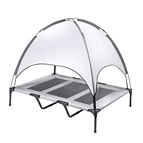 Cama para Perros con Dosel, Cama para Mascotas elevada Cubierta, Tienda de campaña para Perros con sombrilla, para Acampar, Viajar, Playa, Entrenamiento, 122 92 23cm, Tela Oxford 600D + Teslin