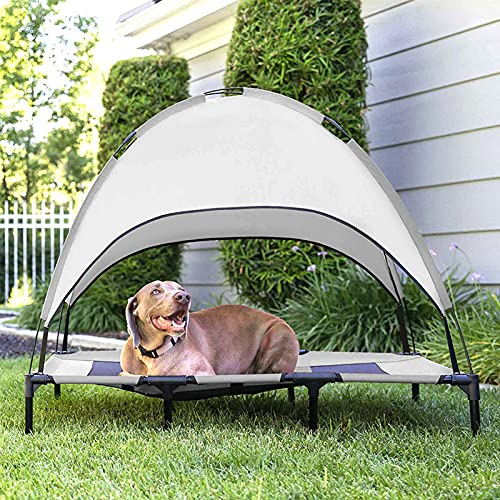 Cama para Perros con Dosel, Cama para Mascotas elevada Cubierta, Tienda de campaña para Perros con sombrilla, para Acampar, Viajar, Playa, Entrenamiento, 122 92 23cm, Tela Oxford 600D + Teslin