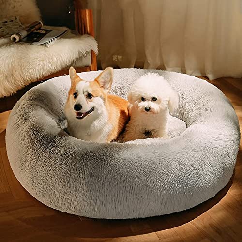 Cama para perros de lujo suave de felpa para perros, saco de dormir de forma redonda, perrera, sofá, cama, casa para mascotas, cama para mascotas (color: arco iris, tamaño: S diámetro 50 cm)